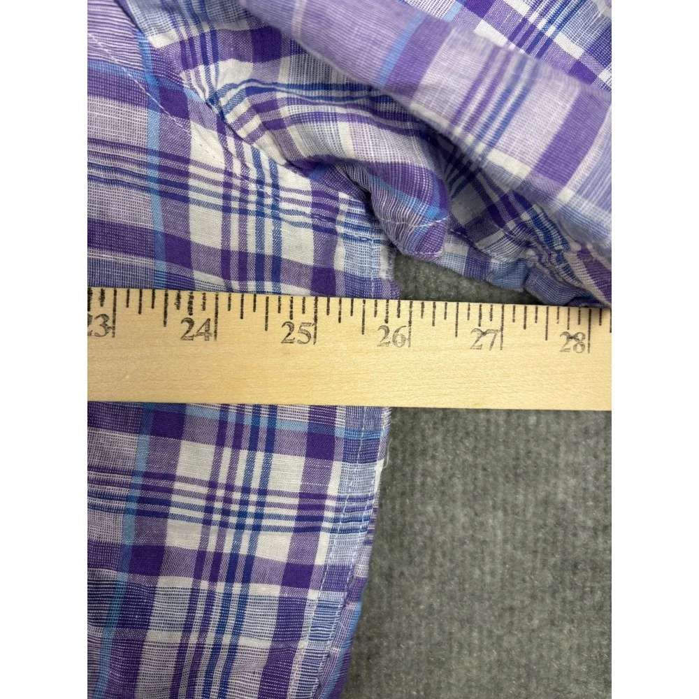 Chaps Linen Cotton Short Sleeve Plaid Button Down Shirt‎ XXL Purple